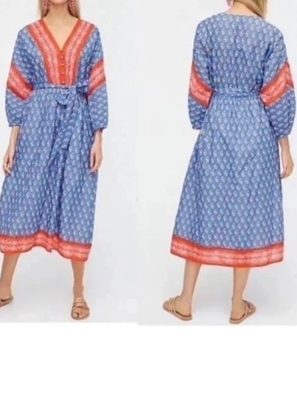J. Crew Blue & Red Block Print V-neck Cover-up Dress Size Large